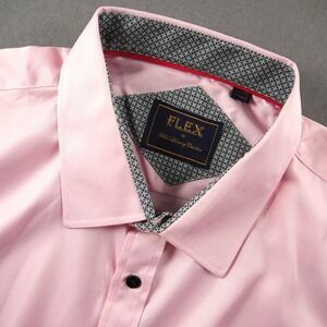 FLEX Italy Silky Nylon Spandex Button Down Shirt Men XL Luxury Work Short Sleeve